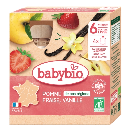 Compote bébé dès 6 mois Pomme Fraise Vanille Sans Sucres Ajoutés Bio BABYBIO