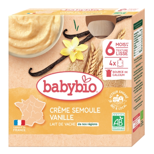 Compote bébé dès 6 mois Semoule Vanille Bio BABYBIO