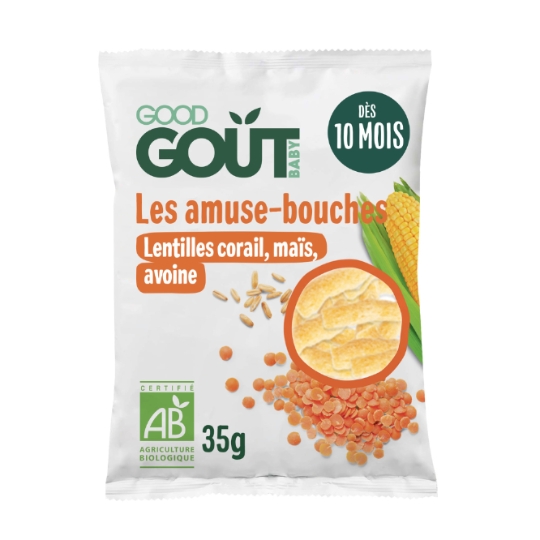 Amuse-bouches bébé dès 10 mois Lentilles corail maïs et avoine Bio Les Amuse Bouches GOOD GOUT