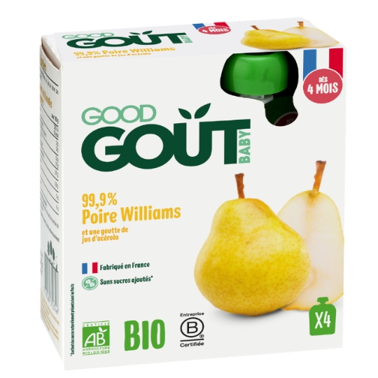 Compote bébé dès 4 mois Poire Williams Sans Sucres Ajoutés Bio GOOD GOUT