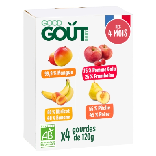 Compote bébé dès 4 mois Fruits Variés Sans Sucres Ajoutés Bio GOOD GOUT