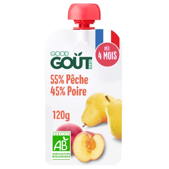 Compote bébé Dès 4 Mois Pêche Poire Sans Sucres Ajoutés Bio GOOD GOUT