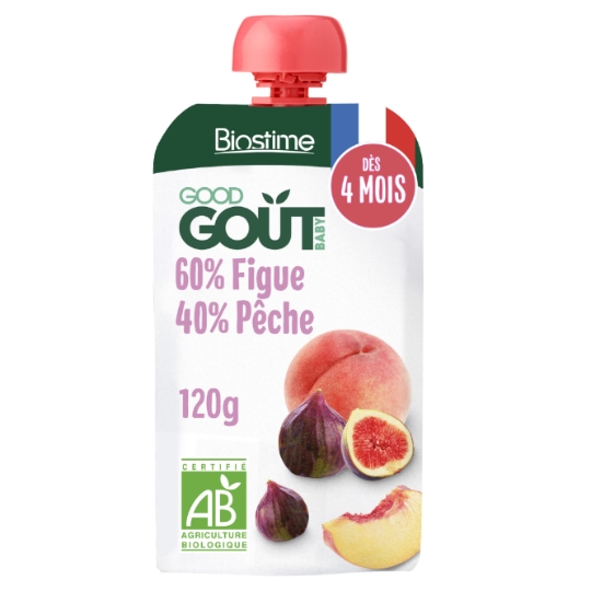 Compote Bébé en Gourde dès 4 mois Figue Pêche Bio Biostime GOOD GOUT