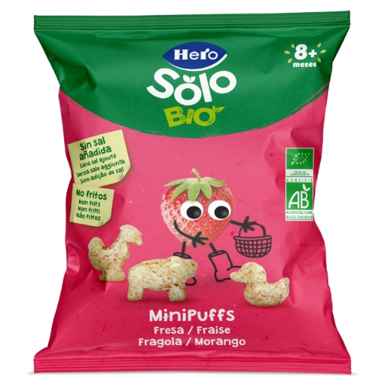 Snacks dès 8 mois Fraise Bio MiniPuffs sans sel ajouté non frits HERO SOLO