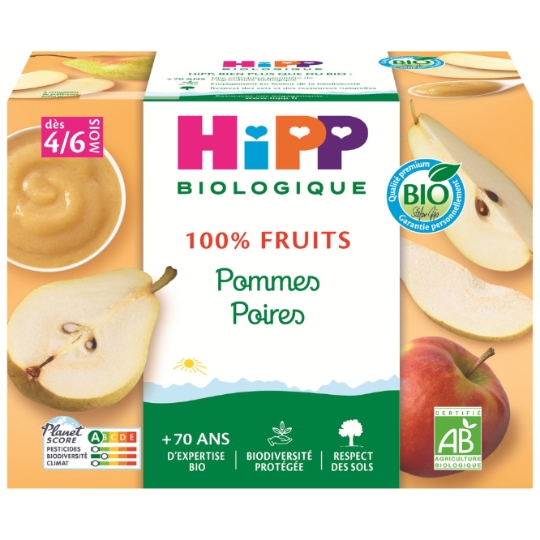 Compote bébé dès 4/6 mois Pommes Poires Bio HIPP BIOLOGIQUE