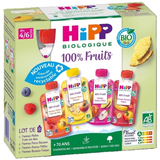 Compote bébé dès 4/6 mois Multipack 4 Variétés Bio HIPP BIOLOGIQUE