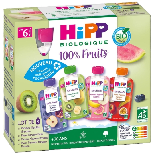 Compote bébé dès 6 mois 4 Variétés Bio HIPP BIOLOGIQUE