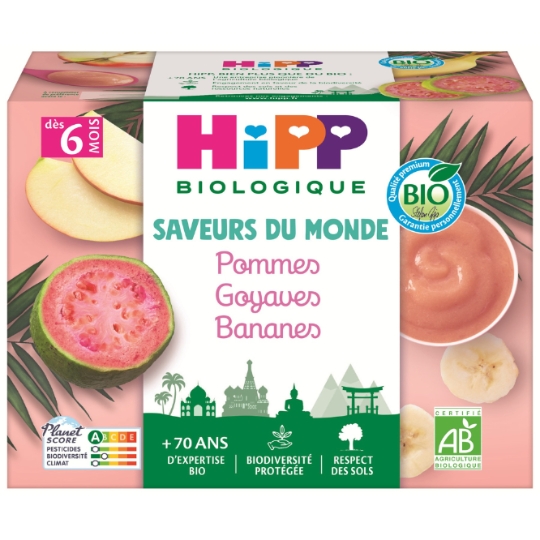 Compote bébé dès 6 mois Pomme Goyave Banane Bio Saveurs du Monde HIPP BIOLOGIQUE