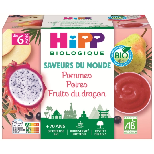 Compote bébé dès 6 mois Pomme Poire Fruits du Dragon Bio HIPP BIOLOGIQUE