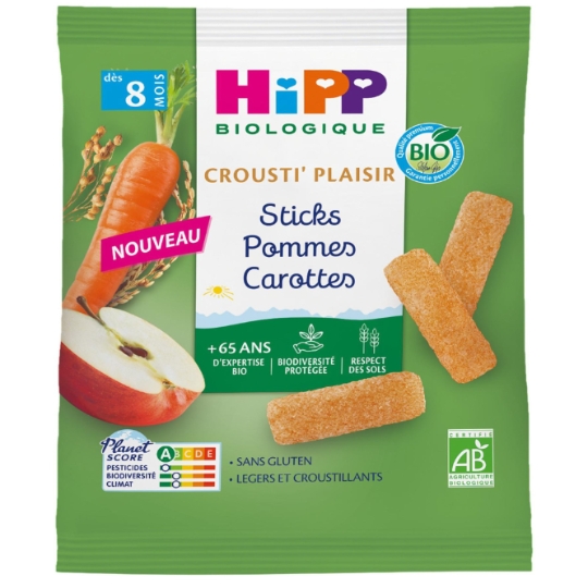 Sticks Goûter Infantile Pommes Carottes Bio dès 8 Mois HIPP BIOLOGIQUE