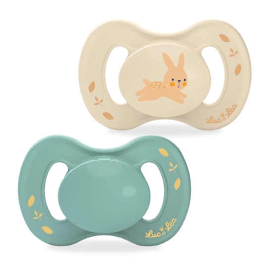 Sucettes Silicone 0-6 Mois Anatomique Extra-Fine Crème Et Vert Lapin LUC ET LEA