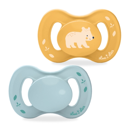 Sucettes Silicone Anatomique Extra-fine Eco-Conçue 6-18 Mois Ours Jaune Bleu LUC ET LEA