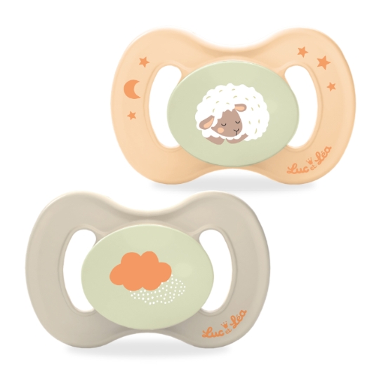 Sucettes Silicone Anatomique Extra-Fine Éco-Conçue Nuit 0-6 Mois Beige Gris LUC ET LEA