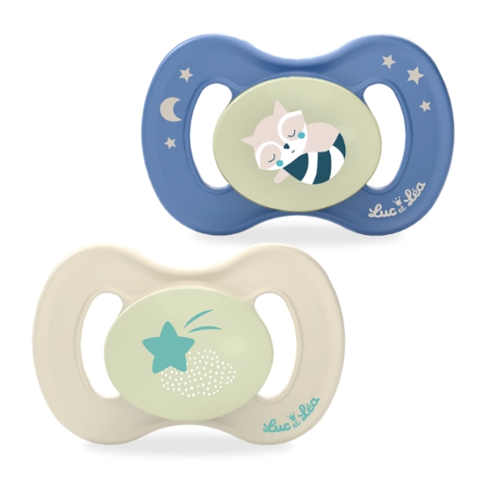 Sucettes Silicone 18+ Mois Anatomique Extra-Fine Éco-Conçues Nuit Bleu Crème Raton Nature Nuit LUC ET LEA