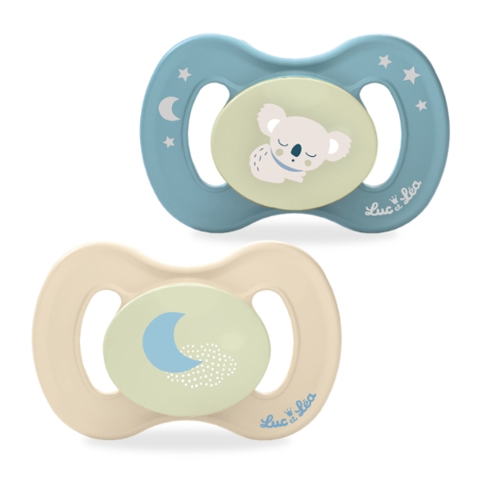 Sucettes Silicone Anatomique Extra-Fine Nuit Eco-conçue Koala Bleu Beige 6-18 Mois LUC ET LEA
