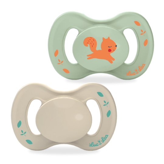Sucettes Silicone Anatomiques Extra-fine Éco-conçue 6-18 Mois Vert Beige Écureuil LUC ET LEA