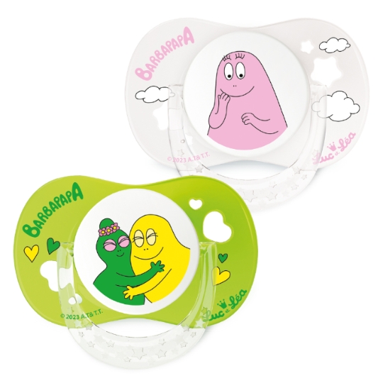 Sucettes Silicone 6-18 Mois Anatomique Avec Anneau Vert Blanc Barbapapa LUC ET LEA