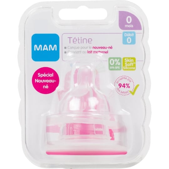 Tétines Silicone Anatomique Débit 0M+ MAM BABY