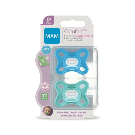 Sucettes Silicone Comfort Bleu 0M+ MAM BABY
