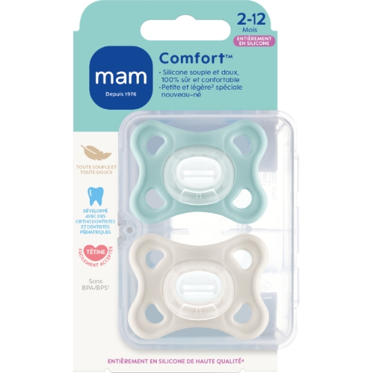 Sucettes Silicone 2-6 Mois Bleu Comfort MAM BABY
