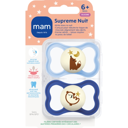 Sucettes Silicone 6M+ Supreme Nuit MAM BABY