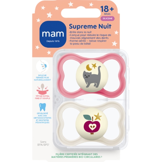Sucettes Silicone 18M+ Nuit MAM BABY