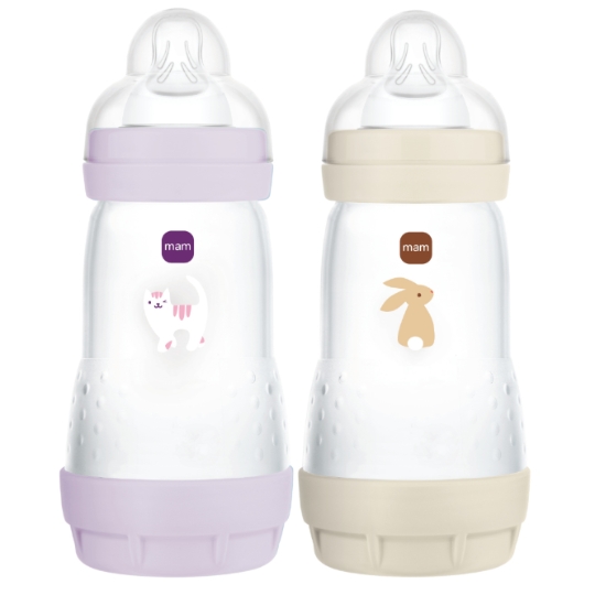 Biberons Anti-colique Lilas et Sable Débit 2 MAM BABY