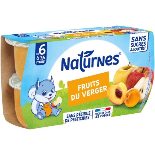 Compote bébé dès 6 mois Fruits du Verger Sans Sucres Ajoutés NATURNES