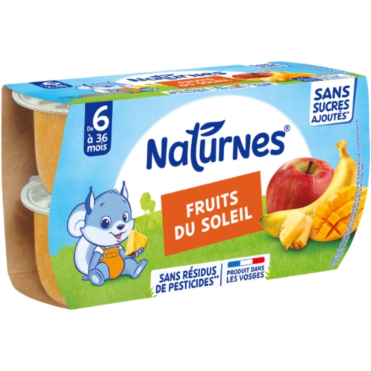 Compote bébé dès 8 mois Fruits du Soleil Sans Sucres Ajoutés NATURNES