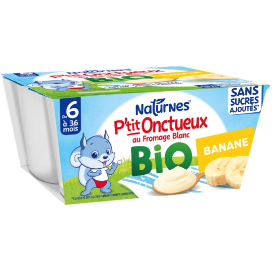 Dessert lacté bébé dès 6 mois Banane Bio P'tit Onctueux NATURNES