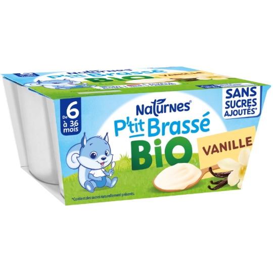 Dessert lacté bébé dès 6 mois Vanille Bio P'tit Brassé NATURNES