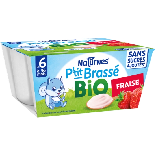 Dessert lacté bébé dès 6 mois Fraise Bio P'tit Brassé NATURNES