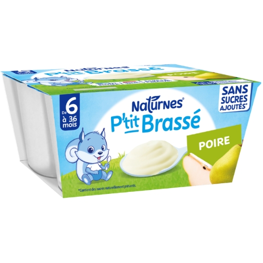 Dessert lacté bébé dès 6 mois Poire Sans Sucres Ajoutés P'tit Brassé NATURNES