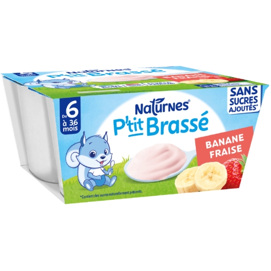 Dessert lacté bébé dès 6 mois Fraise Banane Sans Sucres Ajoutés P'tit Brassé NATURNES