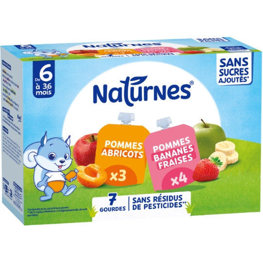 Compote pour Bébé De 6 à 36 Mois Pommes Abricots et Pommes Bananes Fraises NATURNES