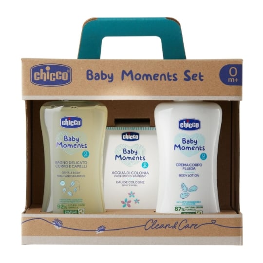 Chicco Baby Moments Set Cadeau Bain Doux Corps Et Cheveux 200 Ml + Crème Corps 200 Ml + Eau De Cologne 100 Ml CHICCO