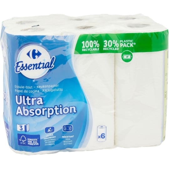 Essuie-Tout Ultra Absorption Blanc CARREFOUR ESSENTIAL