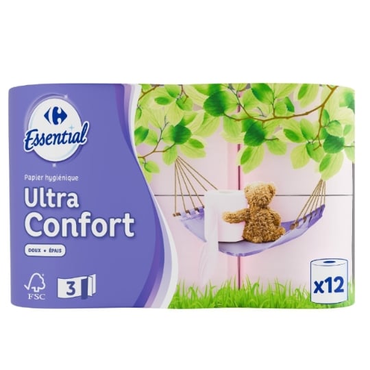 Papier Toilette Doux Triple Épaisseur Confort Rose Essential CARREFOUR ESSENTIAL