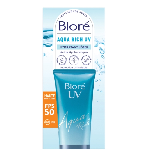 Crème Hydratant Léger Visage Tous Types de Peaux Spf50 Aqua Rich Uv BIORE