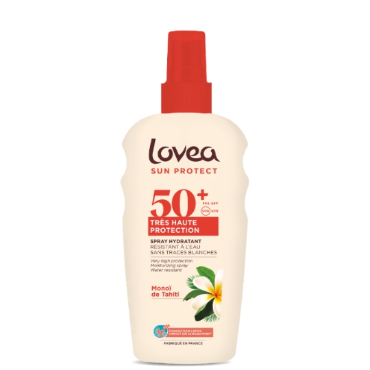 Crème solaire Hydratante Spf 50+ Très Haute Protection au Monoï de Tahiti Résistant à l'eau Sans Trace Blanche Sun Protect LOVEA
