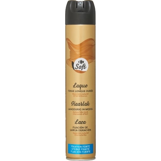 Laque  tenue longue durée Maintien naturel Effet brillance  Fixation forte CARREFOUR SOFT