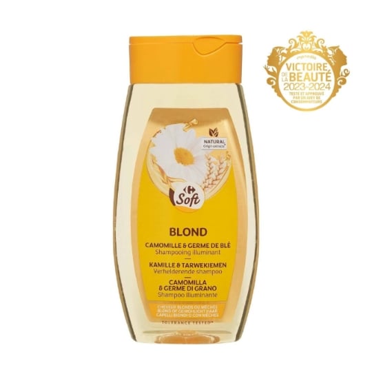 Shampoing Illuminant pour Cheveux blonds ou méchés Camomille & Germe de blé CARREFOUR SOFT