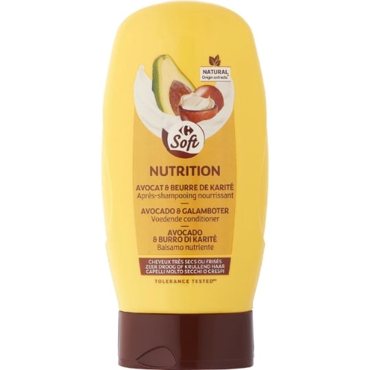 Après-Shampoing Nourrissant pour Cheveux secs et frisés Avocat et Karité Ultra doux CARREFOUR SOFT