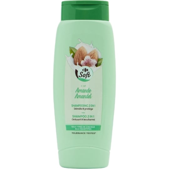 Shampoing Doux 2 En 1 pour Cheveux tous types Amande CARREFOUR SOFT