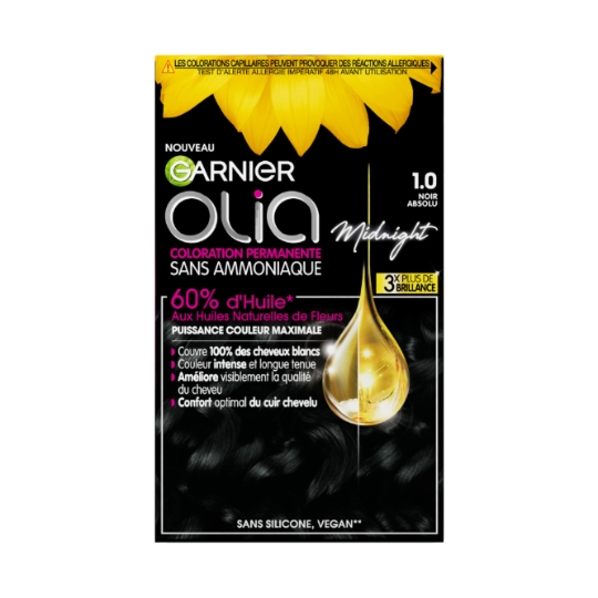 Coloration Permanente Sans Amoniaque 1.0 Noir Absolu Olia GARNIER