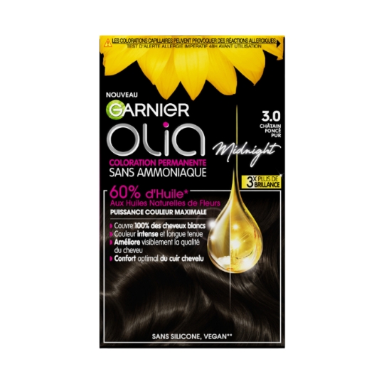 Coloration Permanente Sans Amoniaque 3.0 Châtain Foncé Pur Olia GARNIER