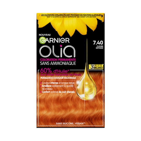 Coloration Permanente Sans Ammoniaque 7.40 Cuivré Intense Olia GARNIER