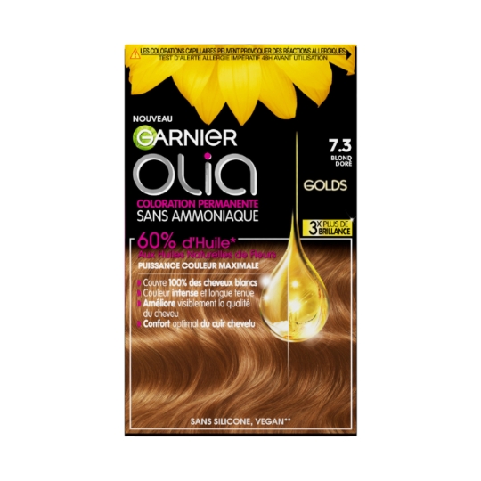 Coloration Permanente 7.3 Blond Doré Sans Ammoniaque Activée Par l'Huile Olia GARNIER