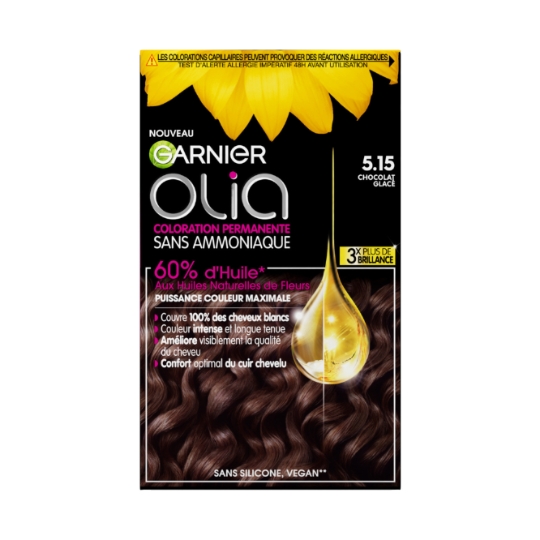 Coloration Permanente Sans Amoniaque 5.15 Chocolat Glacé Activée Par L'Huile Olia GARNIER
