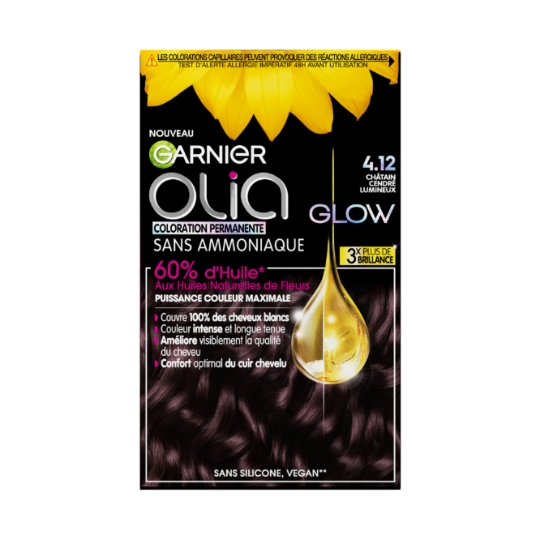 Coloration Permanente Sans Amoniaque 4.12 Châtain Cendré Lumineux Olia GARNIER